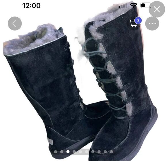 Sz 8 UGG sherpa white wool black sheepskin uptown 2 laceup tall boot /ugg shoe - Picture 10 of 10
